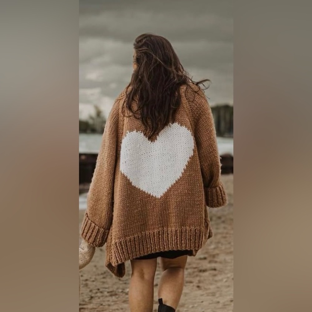 GOGO Hand knit Heart Long Cardigan - Birch - Camel